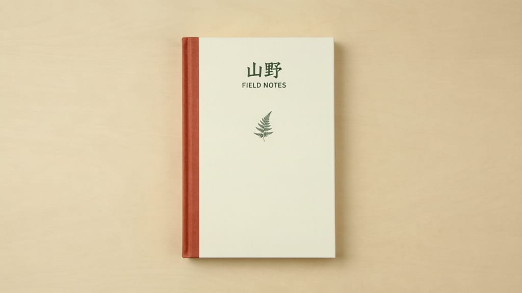 Ivory nature journal with Chinese 山野 and English FIELD NOTES lettering.