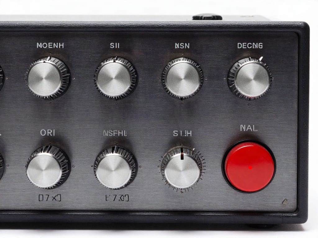 Moondream Detection point marker centered on a red amplifier power button.