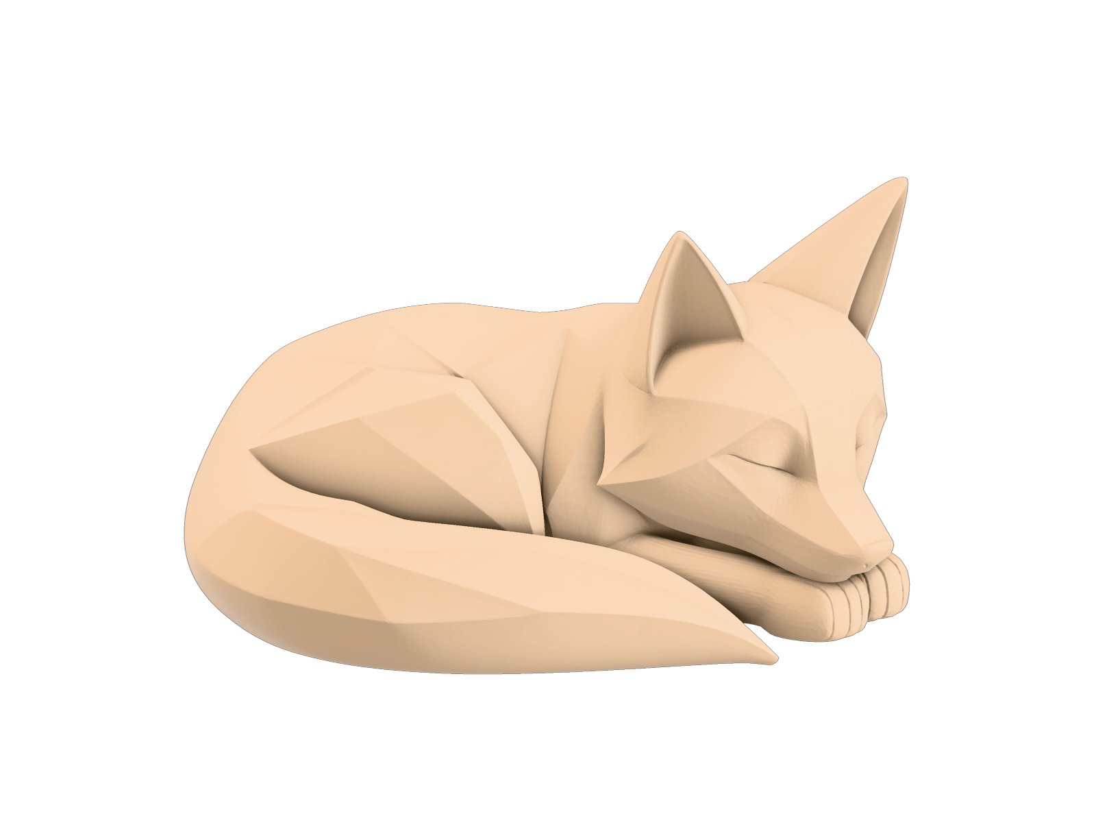 Curled fox mesh from Hunyuan3D V3 Geometry mode, displayed with a clay presentation material.