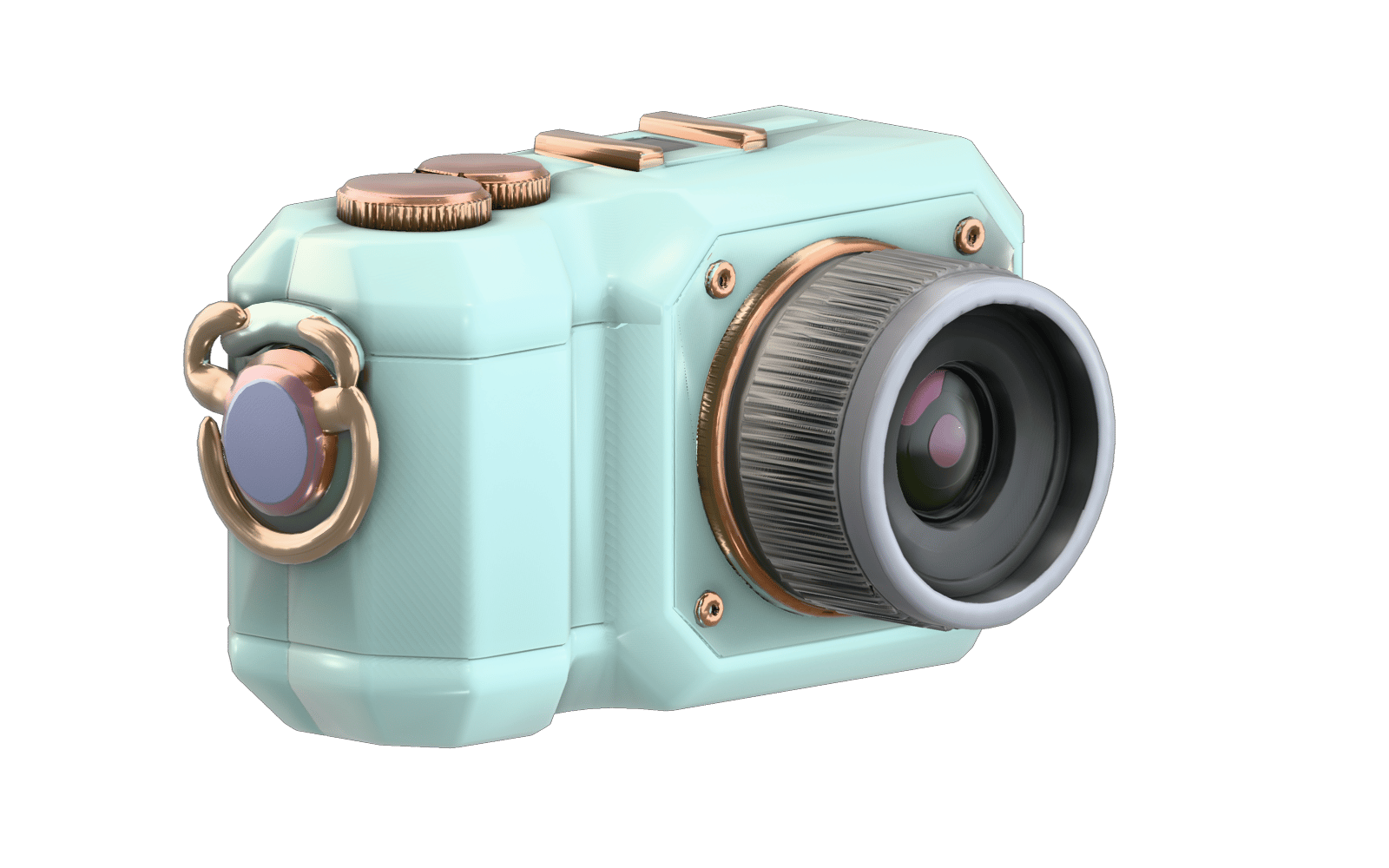 Seafoam camera generated with Hunyuan3D V3 LowPoly mode and quadrilateral topology.