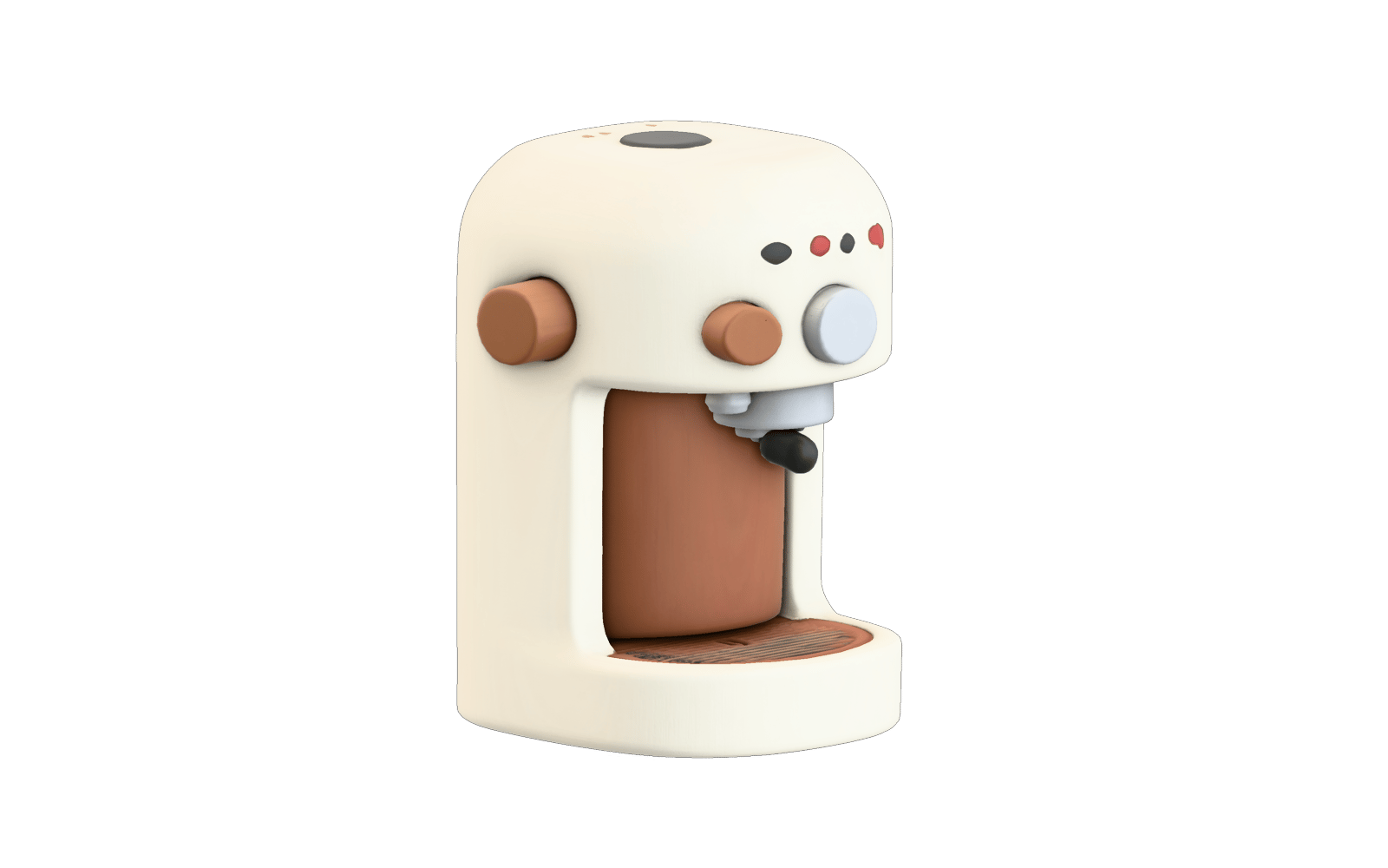 Rodin-generated ivory espresso machine with copper details and walnut handles
