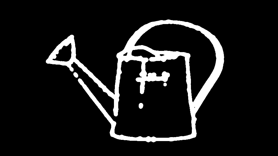 White watering-can contour on black, extracted using Scribble Detection with HED and Safe Mode.