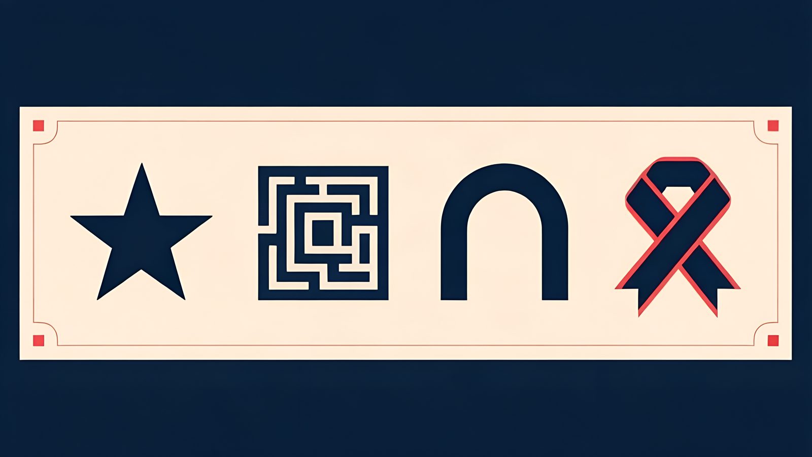 Four geometric symbols with clean navy contours after Recraft Upscale processing.