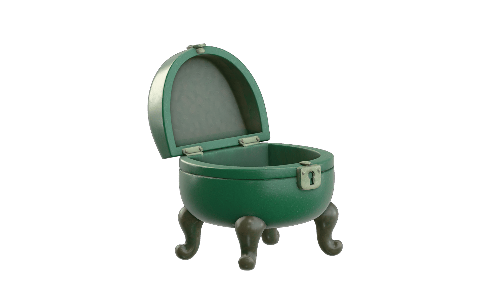 Green jewelry chest retextured by Meshy using a dedicated material reference swatch