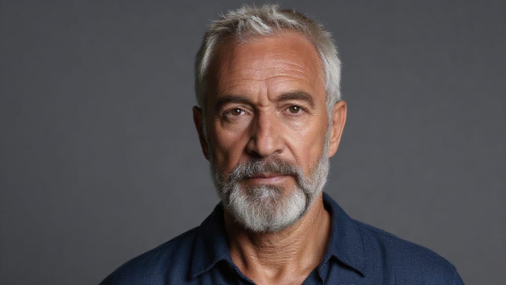 Skin Enhancer portrait of a silver-haired bearded man, processed with texture LoRA strength 2.