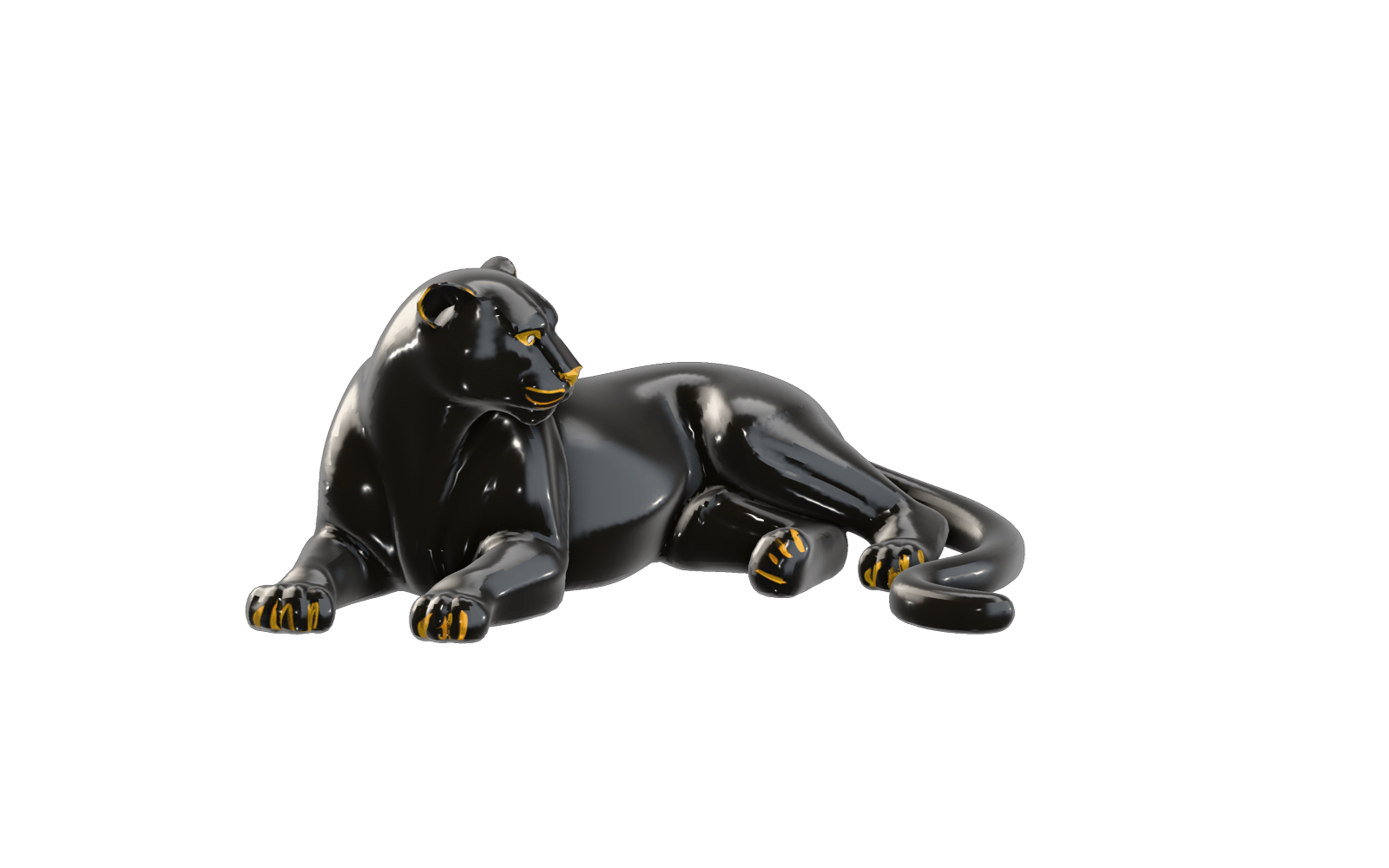 Black and gold panther sculpture remeshed by Meshy