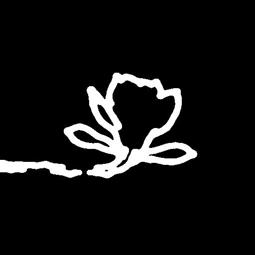 White magnolia flower and branch contours on black, extracted by Scribble Detection using HED with Safe Mode.