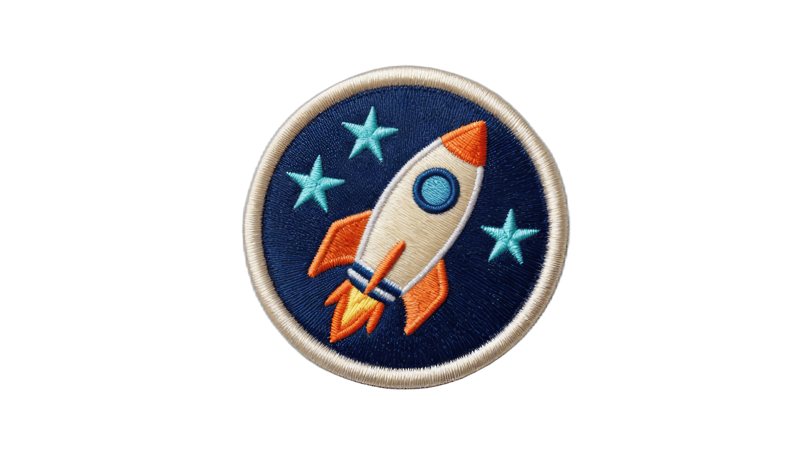 Embroidered rocket patch enlarged four times with Topaz Transparent, retaining its transparent background.