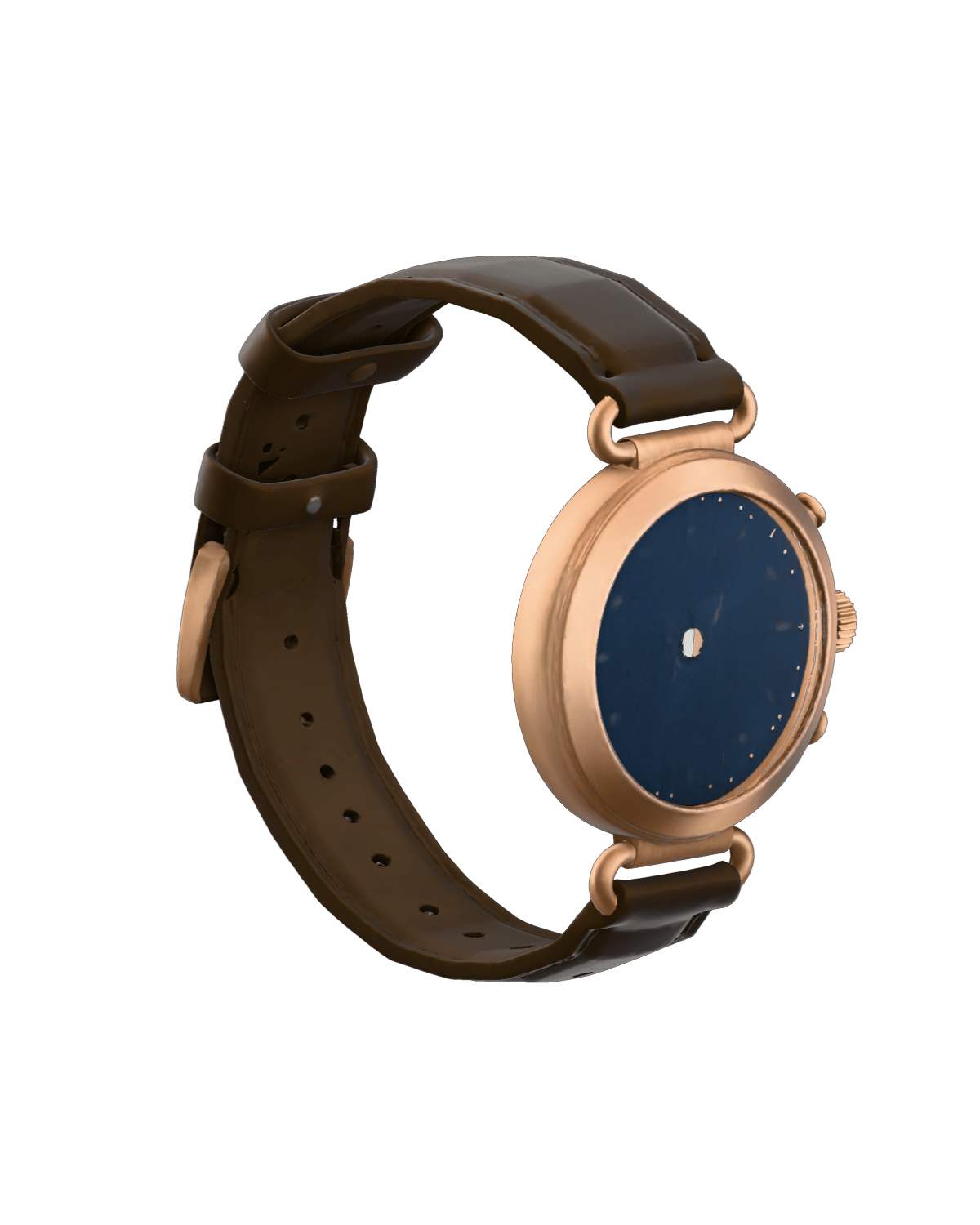 premium copper and midnight-blue mechanical pocket chronometer, textured leather strap, brushed metal casing — rendered from a native trellis-2 3D generation