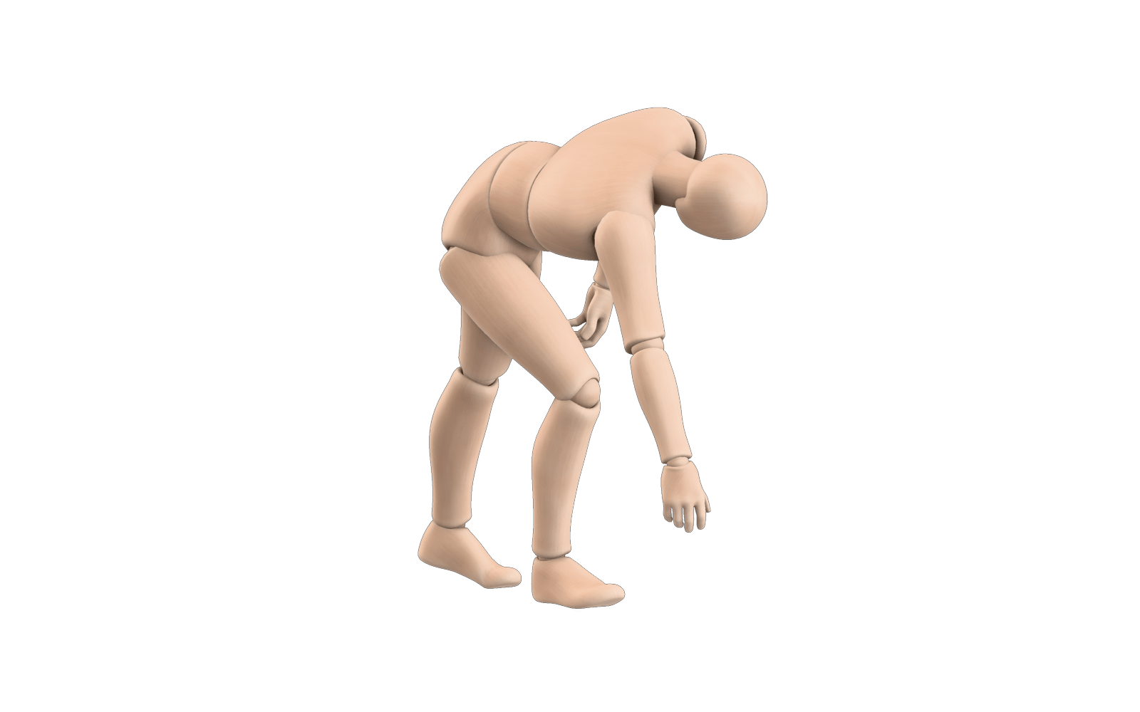 Reaching down during a multi-step sequence generated by Hunyuan Motion.