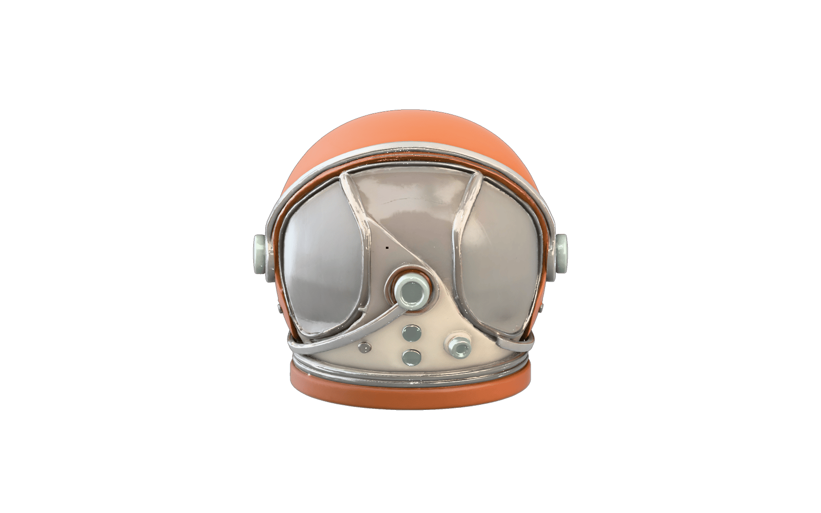 premium burnt-orange and cream retro astronaut helmet collectible, large dark visor, silver trim, mint side controls, robust simple silhouette — rendered from a native tripo-3d 3D generation