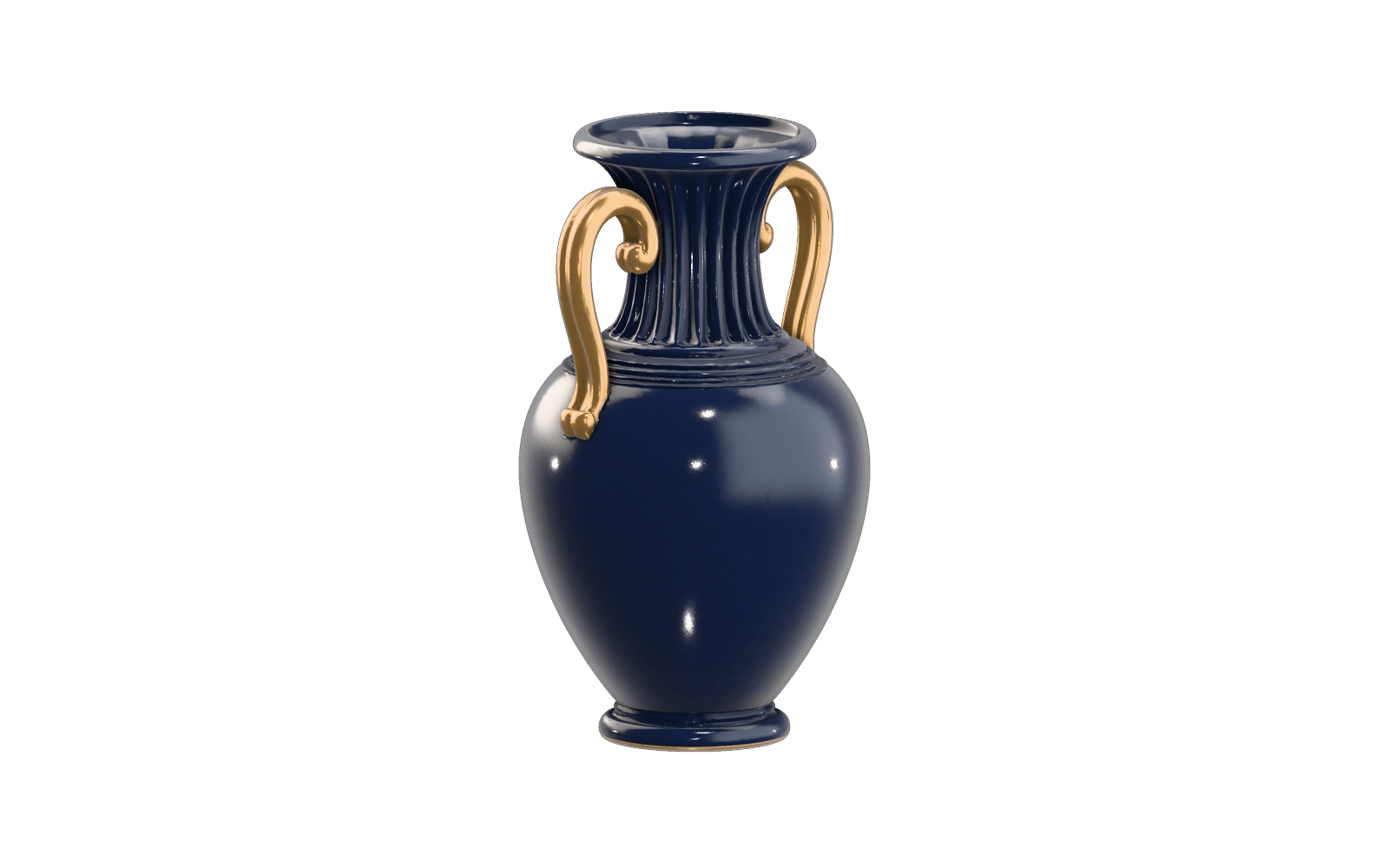 Cobalt ceramic amphora with gold handles retextured by Meshy