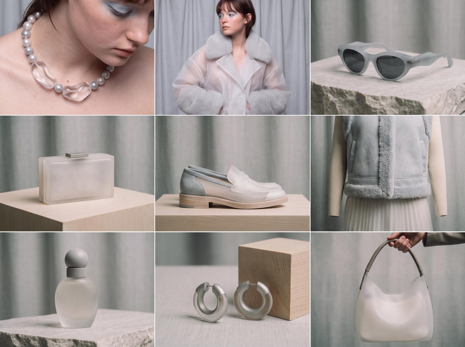 Fashion collection moodboard combining apparel, accessories, jewelry and styled product imagery.