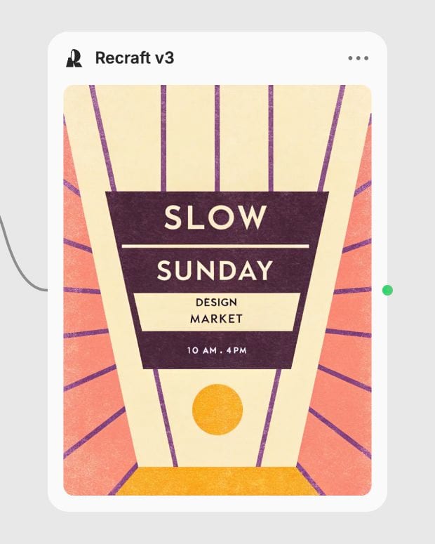 Completed SLOW SUNDAY typography poster in the real Recraft v3 node.