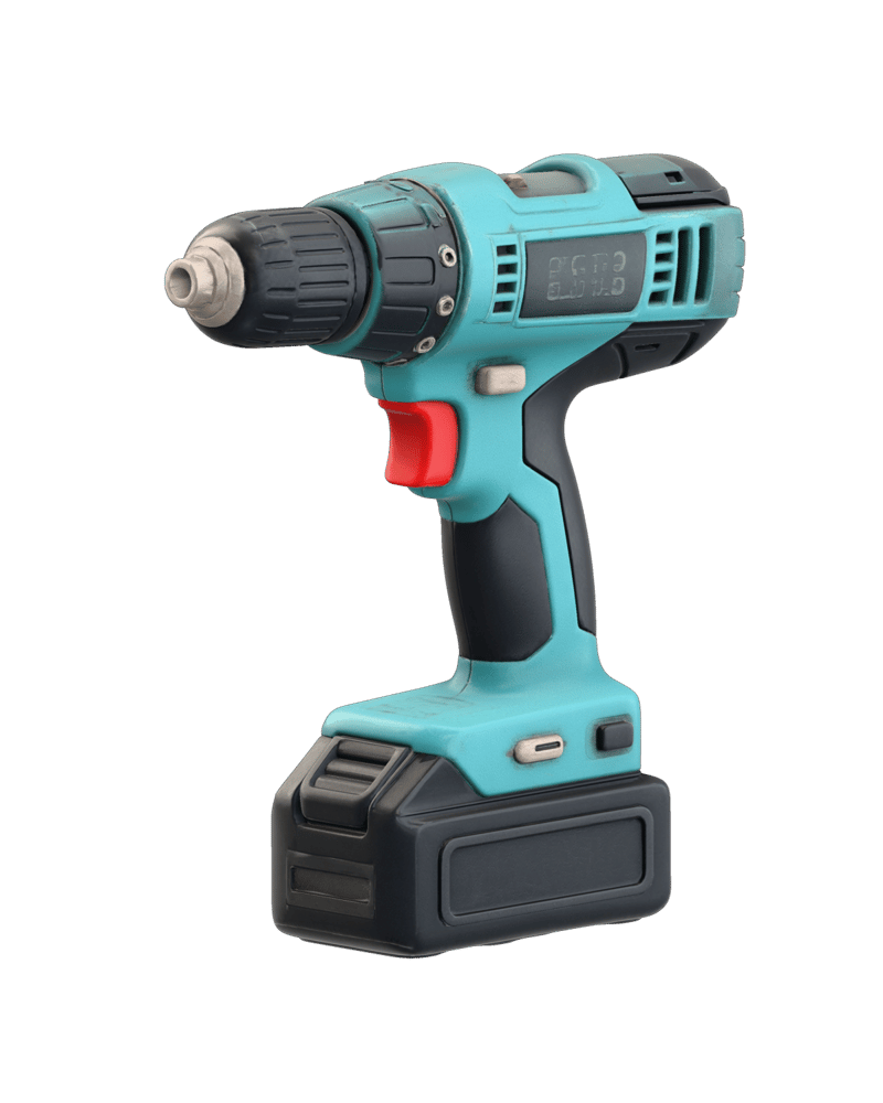 Weathered teal industrial drill retextured by Meshy