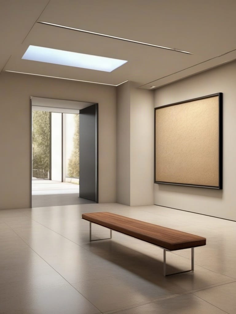 Minimalist gallery interior rendered with SDXL ControlNet using a dedicated MLSD structural line map.