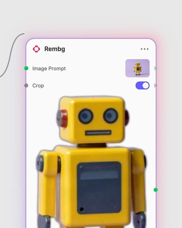 Real Rembg node showing its enabled Crop toggle and source image input.