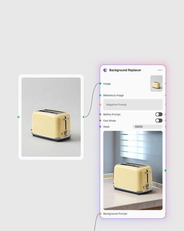 Background Replacer in Fuser with its dedicated toaster source connected to the image input.