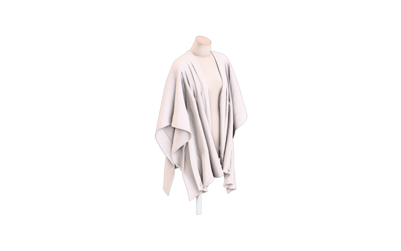 sculptural folded cream pleated fabric cape on a small neutral dress form, clearly open sleeves and flowing hem — rendered from a native trellis-2 3D generation