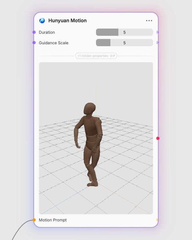Generated FBX animation in the Hunyuan Motion node.