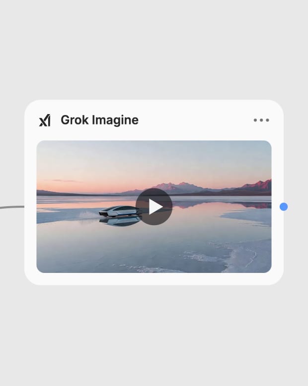 Grok Imagine result showing a transit pod crossing reflective salt flats at dawn.
