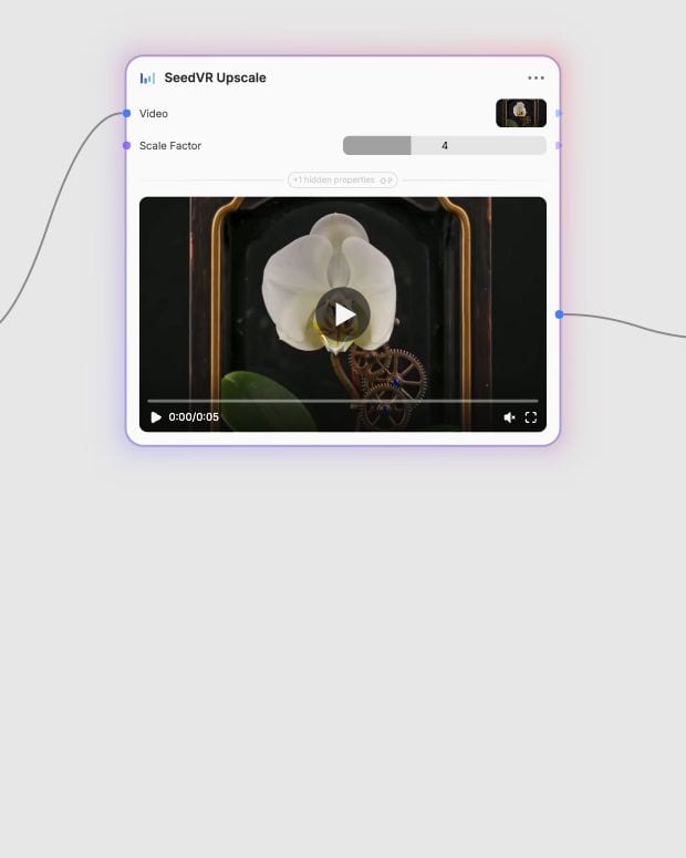SeedVR Upscale controls in Fuser configured with a 4x scale factor and fixed seed.