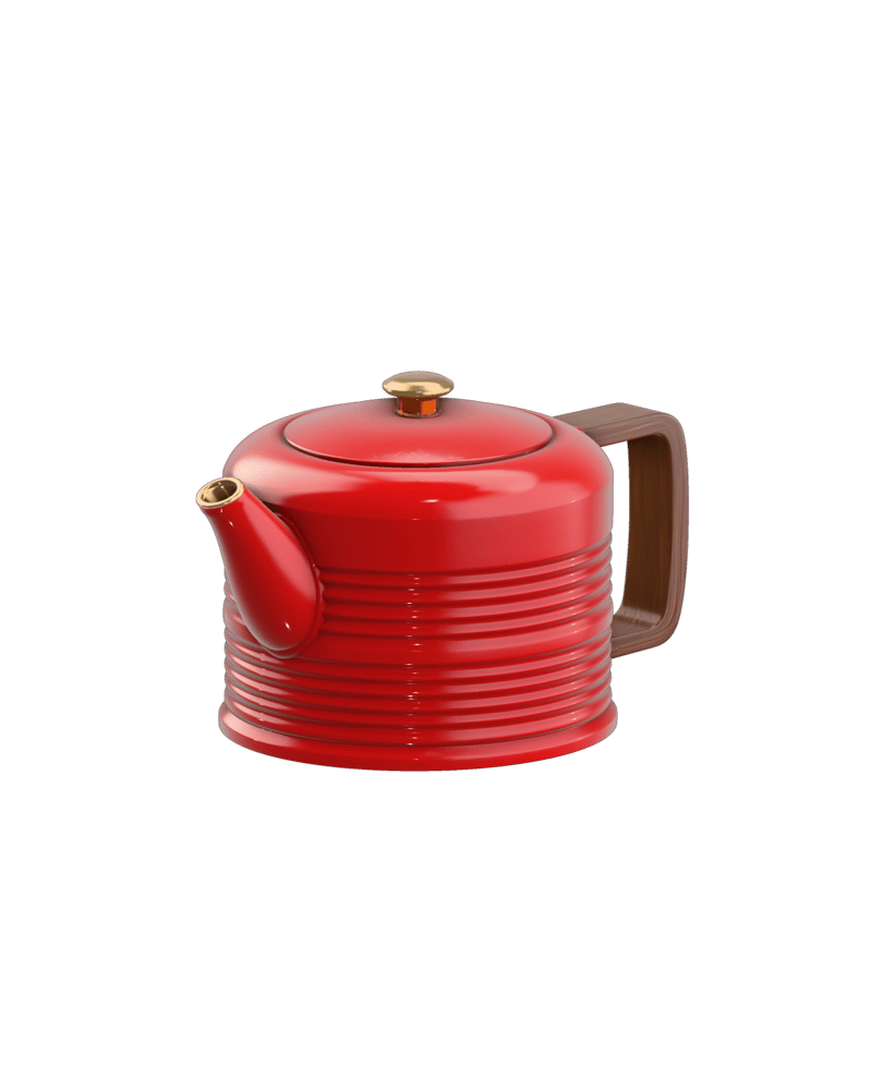 Red enamel teapot with brass spout reconstructed from a line sketch with Hunyuan3D V3.