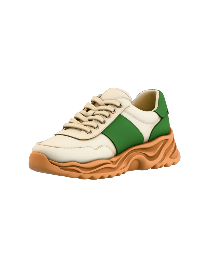 Ivory and green luxury sneaker with a caramel sole, generated with Hunyuan3D V3.