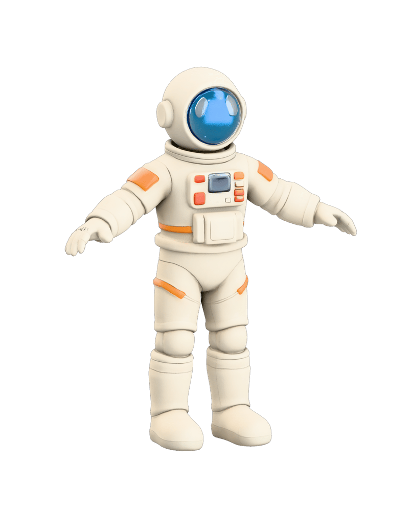 Rodin-generated astronaut in a symmetrical A-pose, ready for humanoid rigging.