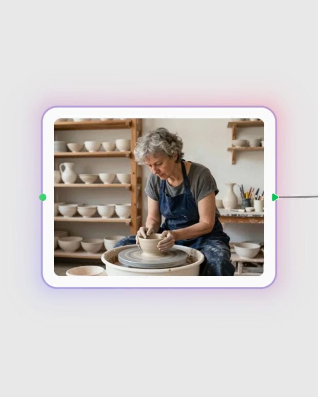 A dedicated pottery workshop source image node ready for Florence-2 captioning in Fuser.