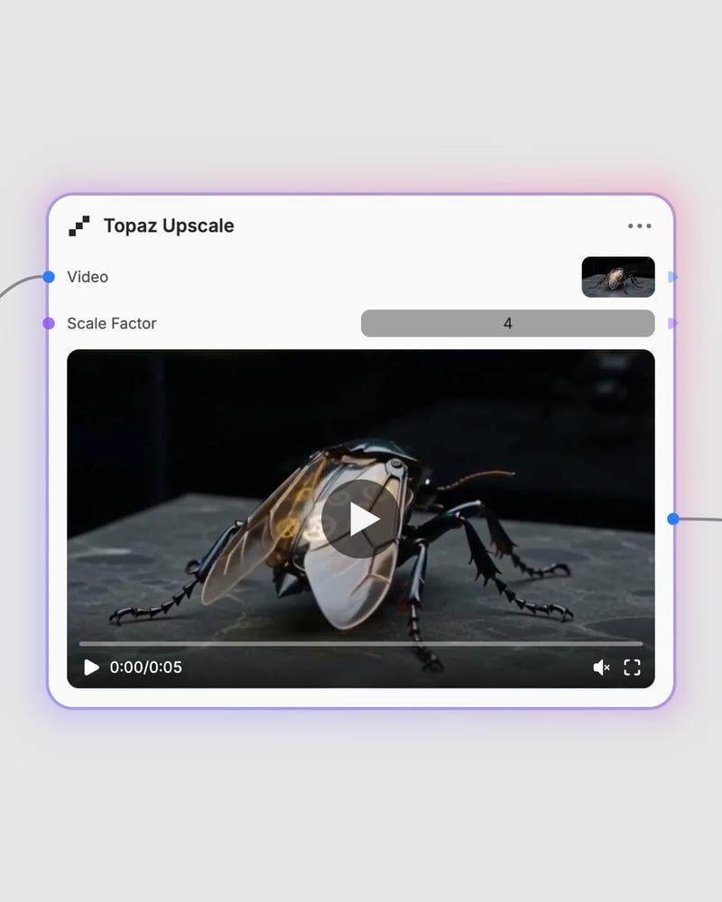 Topaz Upscale node with compact connected input, scale control, and enhanced output.