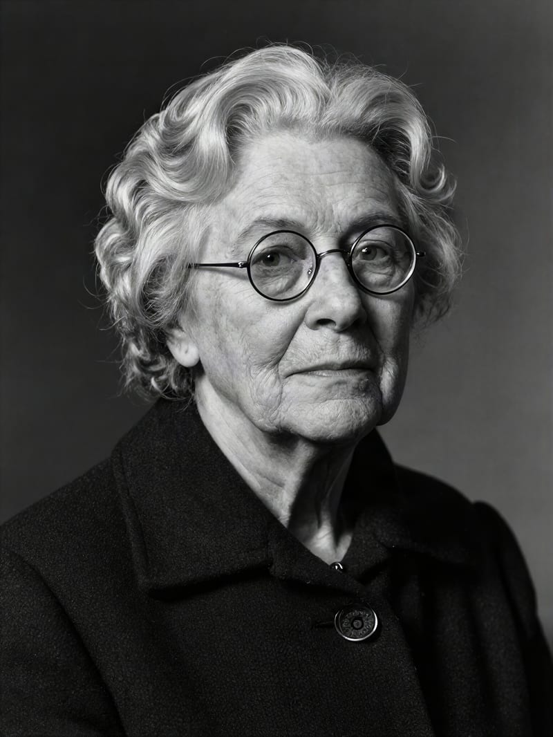 Fictional archival-style portrait of an elderly woman enhanced with Topaz Wonder 3.5.