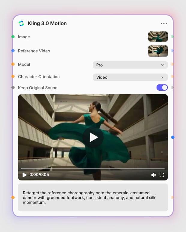 Kling 3.0 Motion settings and generated result