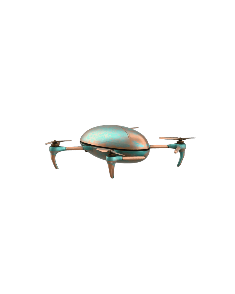Copper and turquoise drone remeshed by Meshy