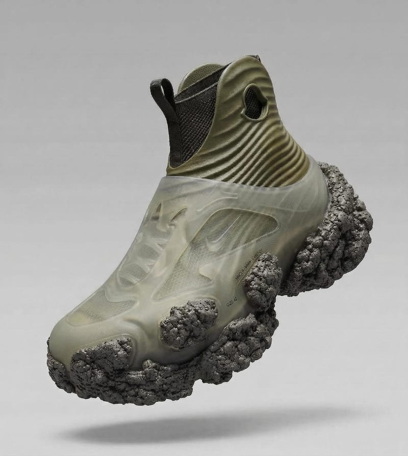 E-commerce footwear hero still with tactile material definition