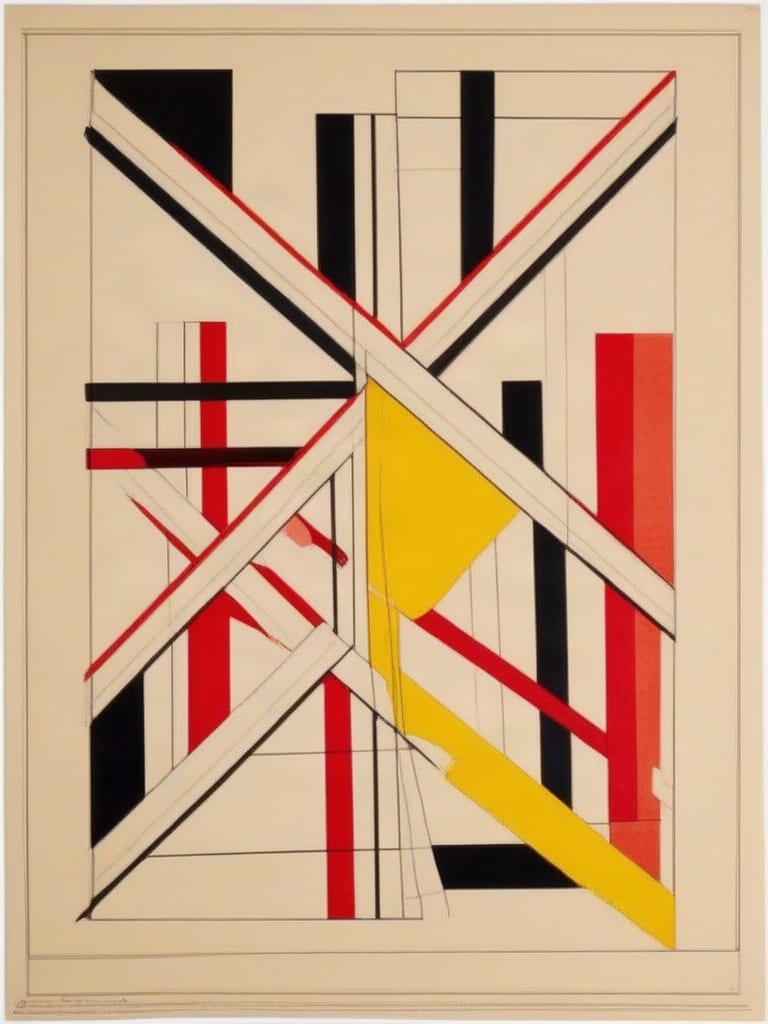 Constructivist geometric artwork rendered with SDXL ControlNet using a dedicated MLSD line map.