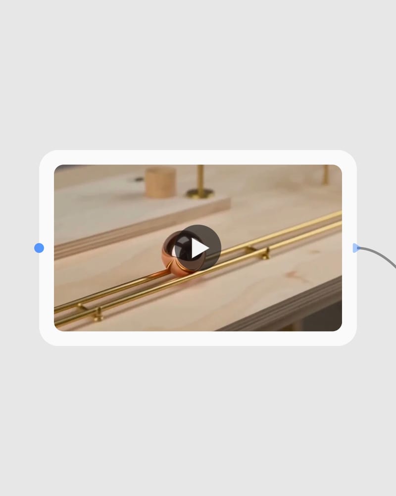 Mirelo source video of a copper ball rolling along brass rails