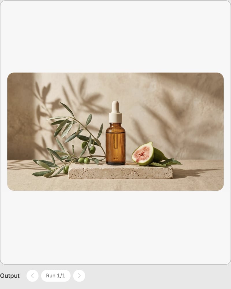 The botanical product image displayed in the Recipe output preview
