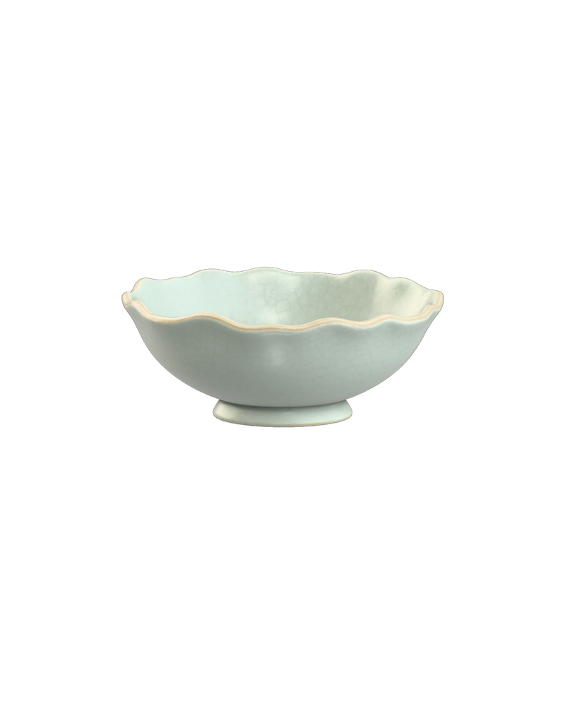 Pale celadon serving bowl retextured by Meshy