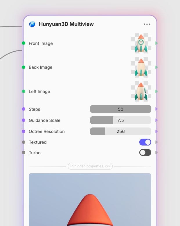 Hunyuan3D Multiview reference thumbnails and reconstruction settings