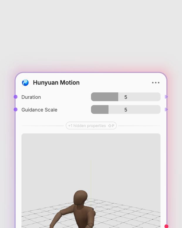 Set duration and guidance on the Hunyuan Motion node.
