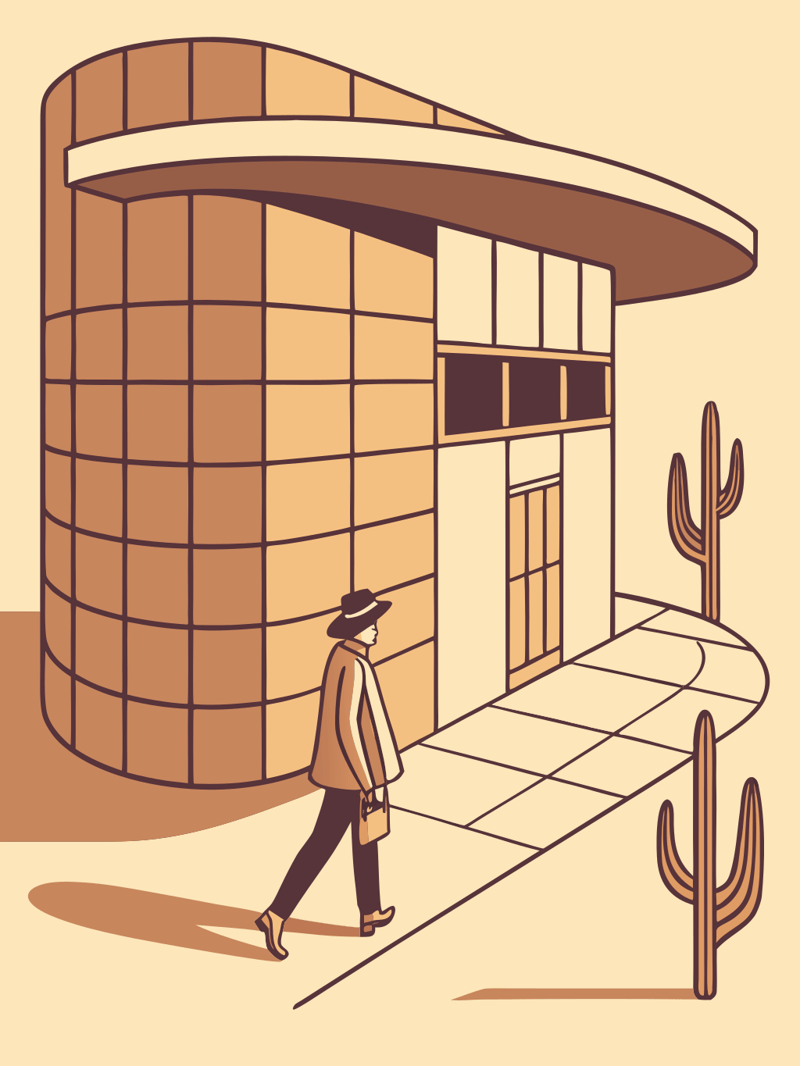 Preview of an original Recraft v3 vector illustration of a curved desert pavilion.
