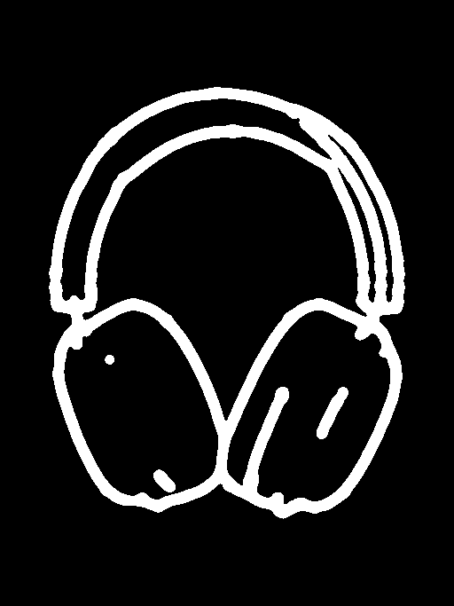 White headphone outlines on black, extracted by Scribble Detection using PiDiNet with Safe Mode.