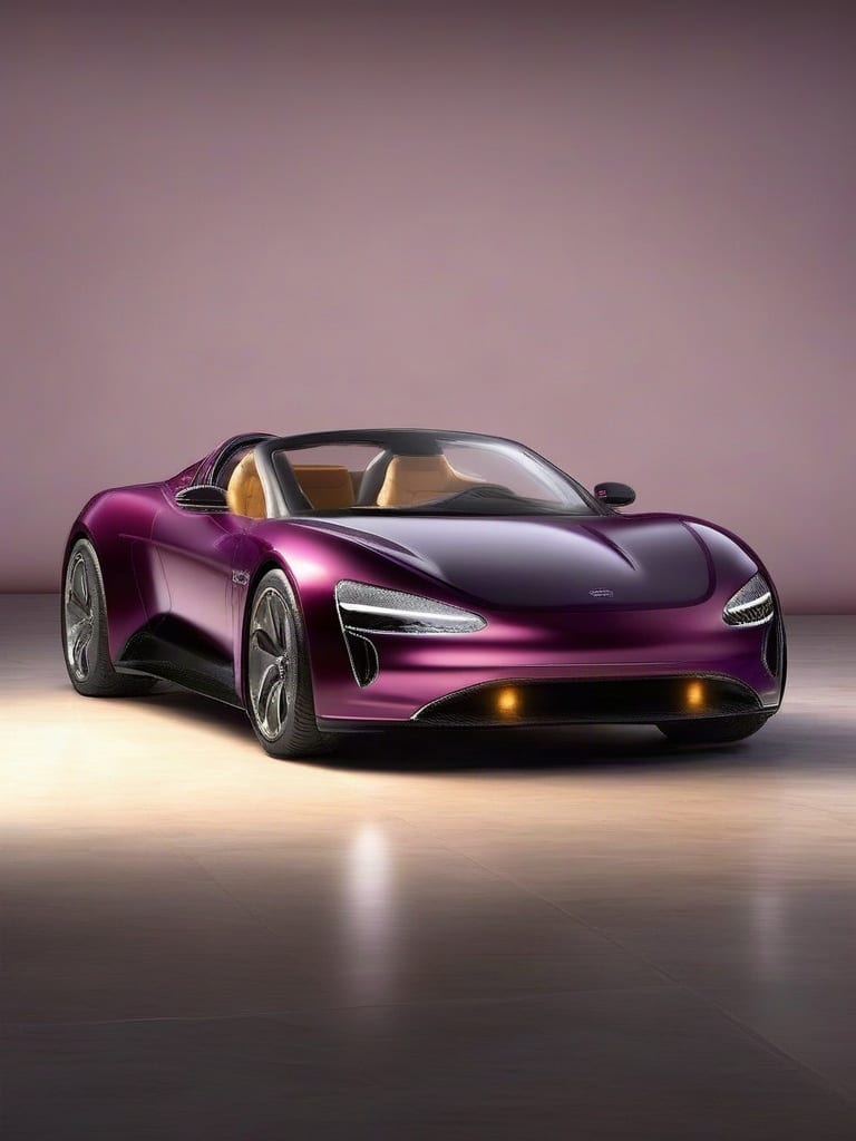 Metallic aubergine roadster with preserved contour lines in a softly lit design studio.