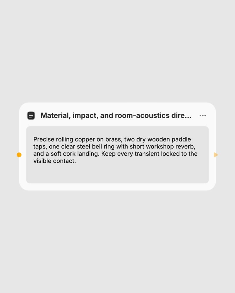 Mirelo text prompt describing synchronized material impacts and room acoustics