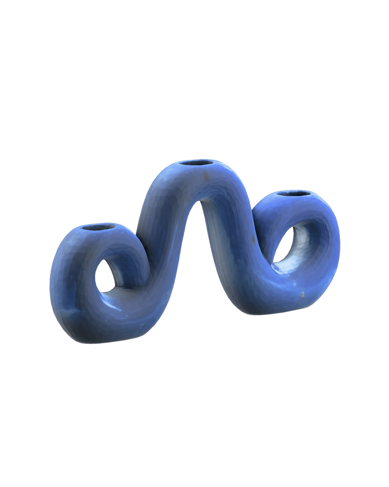Blue ceramic loop candlestick reconstructed by SAM 3D