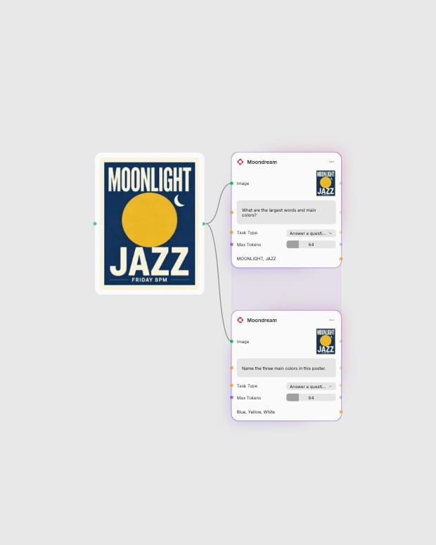 Moondream reading the words and colors of a Moonlight Jazz poster.