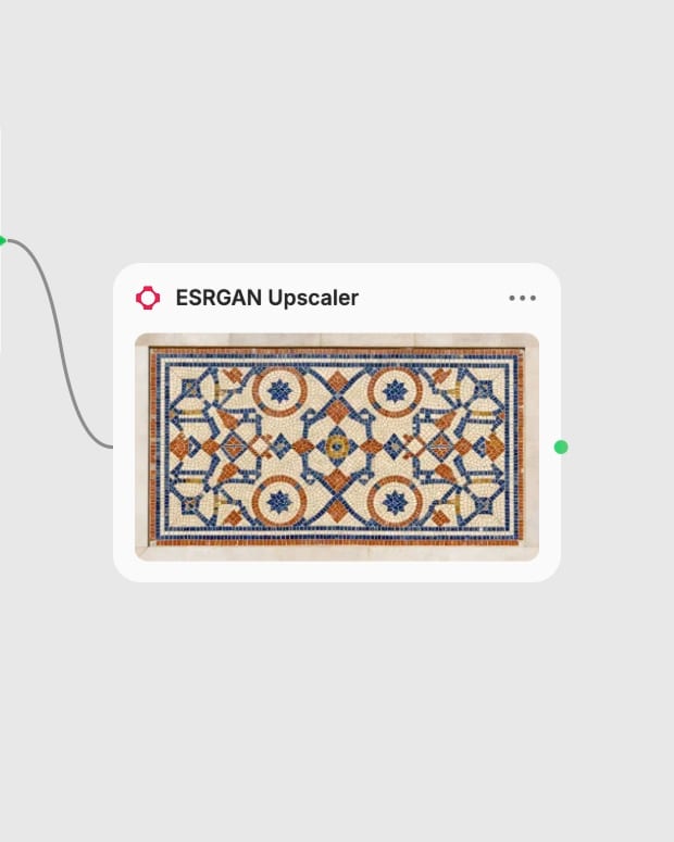 Completed four-times ESRGAN mosaic output displayed in its actual Fuser node.