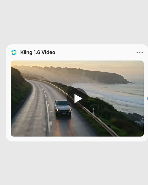 A compact local Kling 1.6 Video result node showing the rendered coastal driving clip with its full node header and preview.