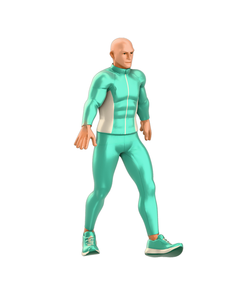 Character rigged and posed using native Meshy Rigging: feature locomotion.